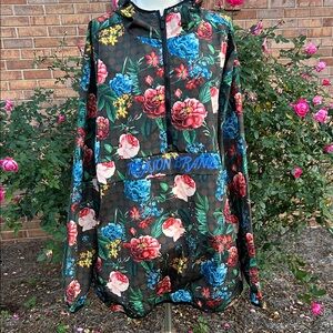 Reason Brand Floral Windbreaker/Rain Hoodie with Blue and Red